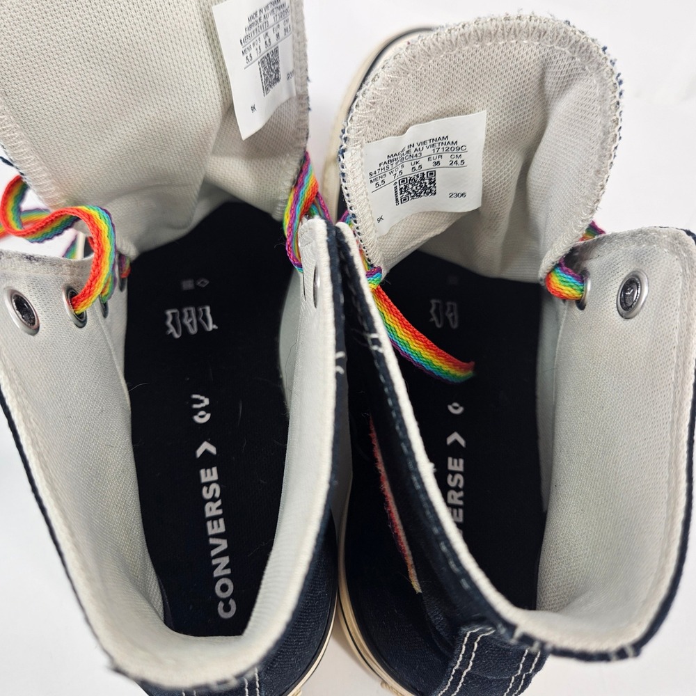 Pride Converse Chuck Taylor All Star Platform Blk Rainbow High Top Sneakers 7.5 - Picture 4 of 13